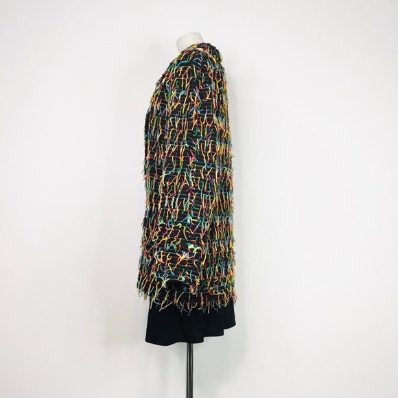 Car Pool Couture Funky Retro Black/Colorful Fringe Stripe Open-Front Blazer Larg - Picture 5 of 12